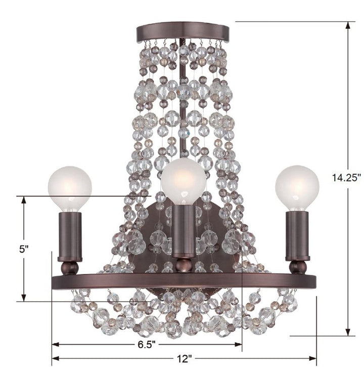 Channing 3 Light Hand Cut Crystal Chocolate Bronze Sconce Crystorama