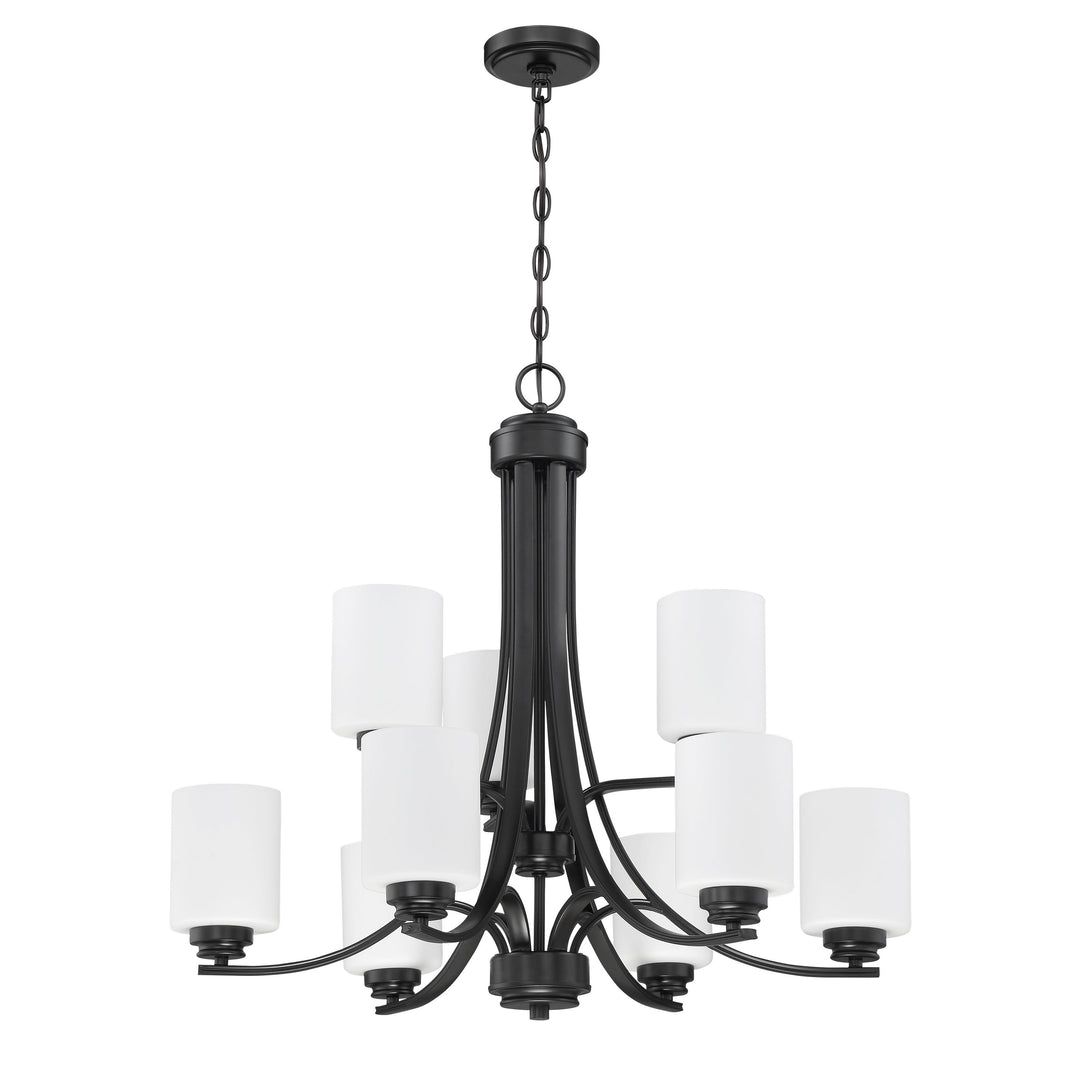 CRAFTMADE Bolden 9 Light Chandelier in Flat Black (White Glass)