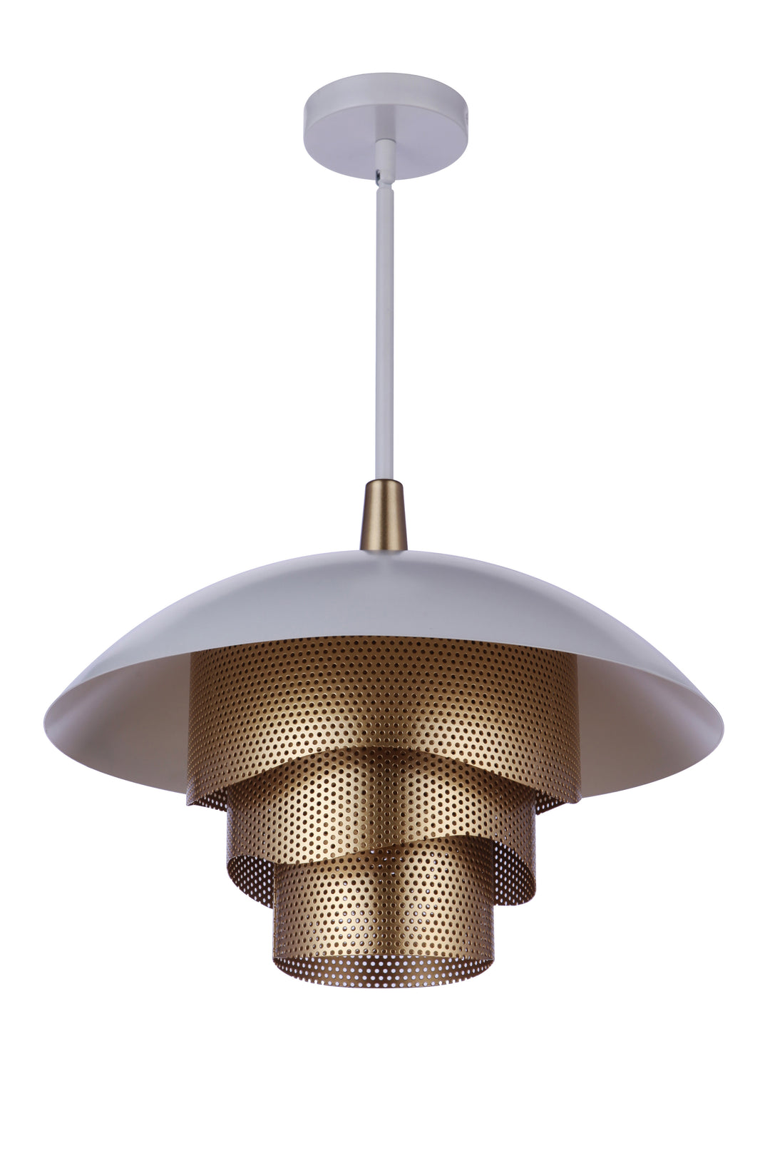 CRAFTMADE 19" Diameter Sculptural Statement Dome Pendant with Perforated Metal Shades in Matte White/Matte Gold