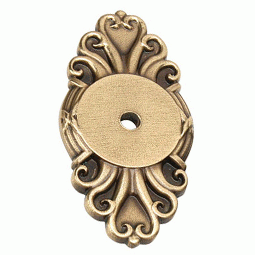 EMTEK 2 1/2 Inch Ribbon & Reed Back Plate For Cabinet Knob (Antique Brass Finish)