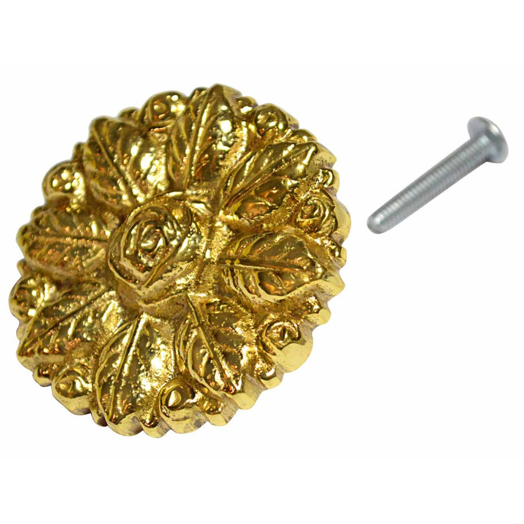 COPPER MOUNTAIN HARDWARE 2 1/8 Inch Victorian Floral Rose Cabinet Knob (Polished Brass Finish)