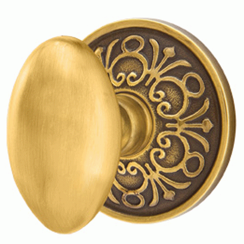 EMTEK Solid Brass Egg Door Knob Set With Lancaster Rosette