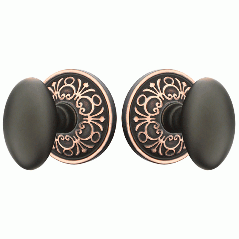 EMTEK Solid Brass Egg Door Knob Set With Lancaster Rosette