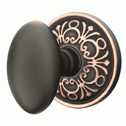 EMTEK Solid Brass Egg Door Knob Set With Lancaster Rosette