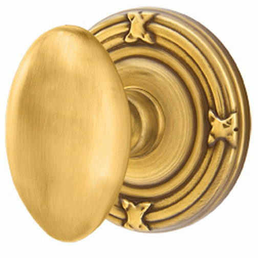 EMTEK Solid Brass Egg Door Knob Set With Ribbon & Reed Rosette