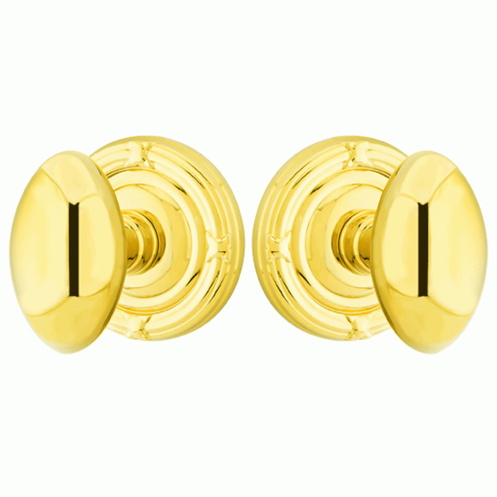 EMTEK Solid Brass Egg Door Knob Set With Ribbon & Reed Rosette