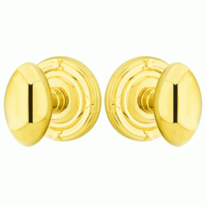 EMTEK Solid Brass Egg Door Knob Set With Ribbon & Reed Rosette