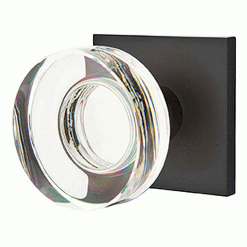 EMTEK Modern Disc Crystal Door Knob Set With Square Rosette (Many Finishes)