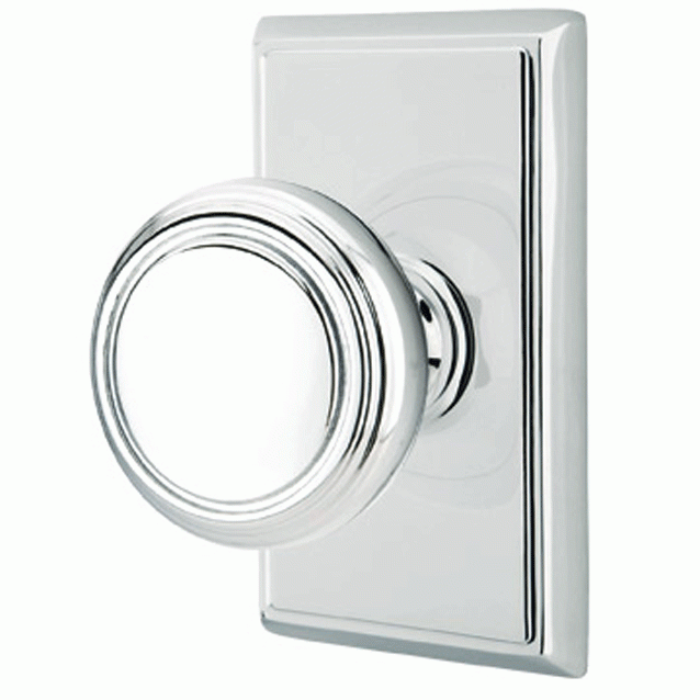 EMTEK Solid Brass Norwich Door Knob Set With Rectangular Rosette