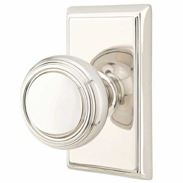 EMTEK Solid Brass Norwich Door Knob Set With Rectangular Rosette