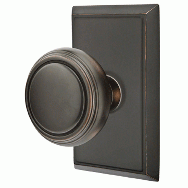 EMTEK Solid Brass Norwich Door Knob Set With Rectangular Rosette