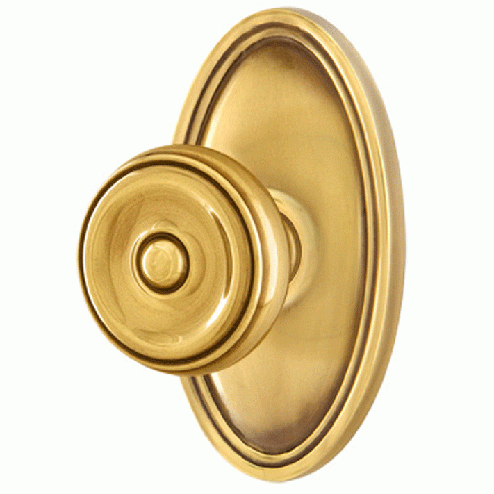 EMTEK Solid Brass Waverly Door Knob Set With Oval Rosette