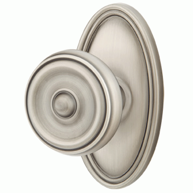 EMTEK Solid Brass Waverly Door Knob Set With Oval Rosette