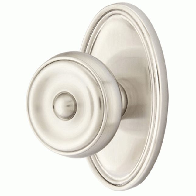 EMTEK Solid Brass Waverly Door Knob Set With Oval Rosette