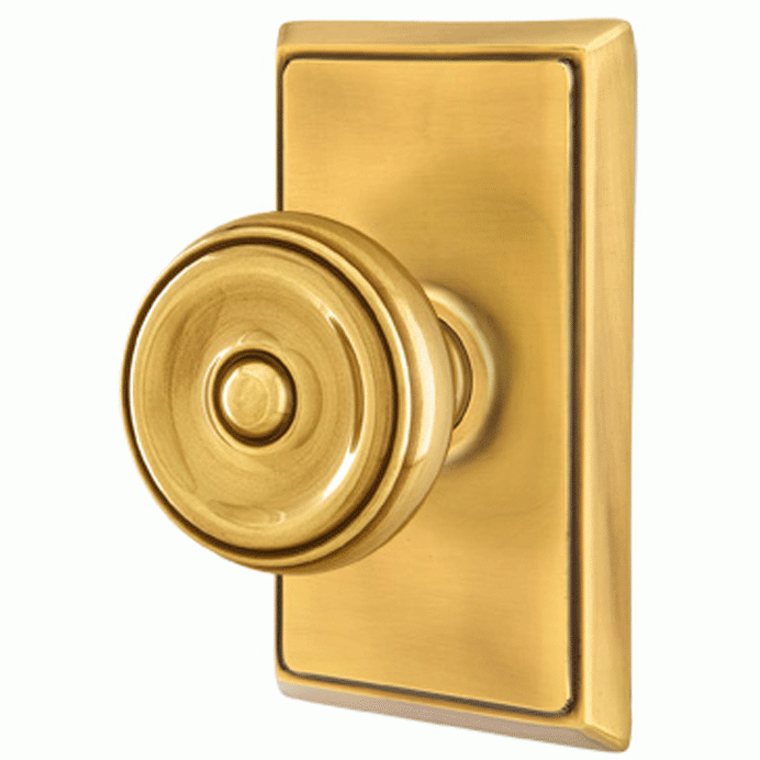 EMTEK Solid Brass Waverly Door Knob Set With Rectangular Rosette