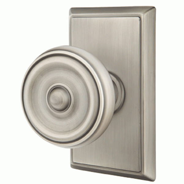 EMTEK Solid Brass Waverly Door Knob Set With Rectangular Rosette