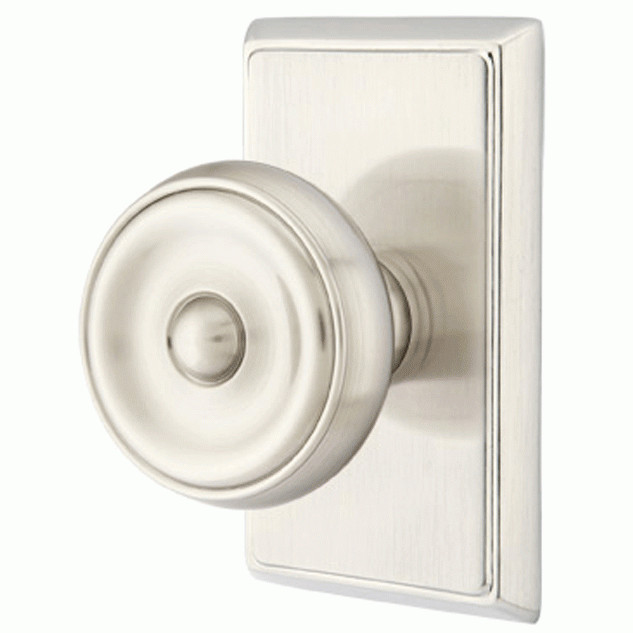 EMTEK Solid Brass Waverly Door Knob Set With Rectangular Rosette