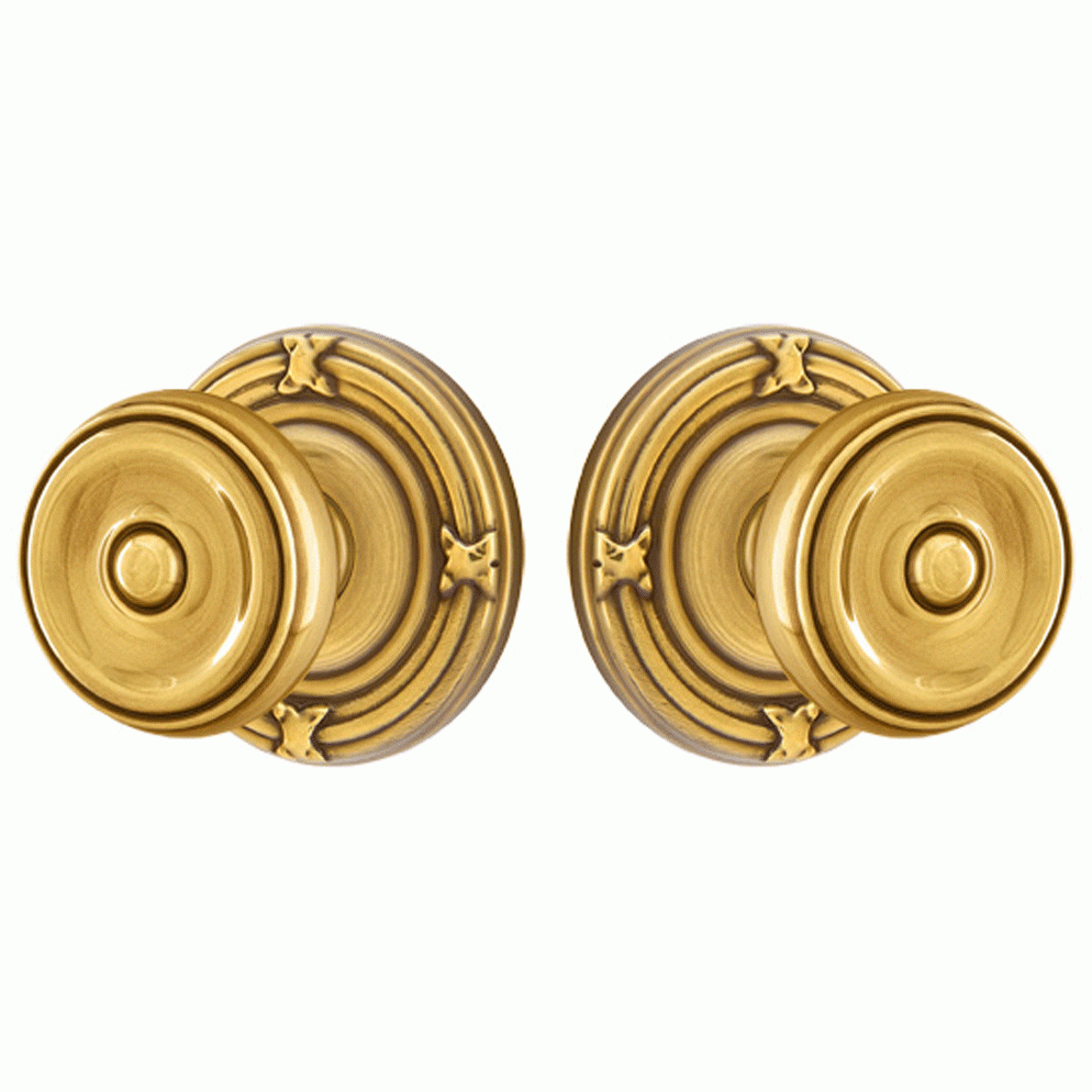 EMTEK Solid Brass Waverly Door Knob Set With Ribbon & Reed Rosette