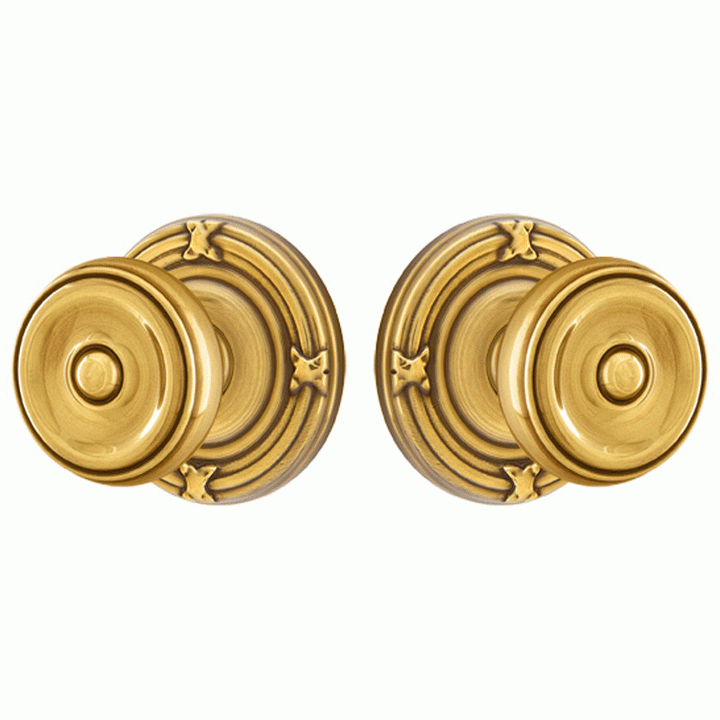 EMTEK Solid Brass Waverly Door Knob Set With Ribbon & Reed Rosette