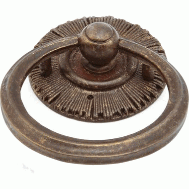 SCHAUB 2 1/4 Inch Sunburst Cabinet Ring Pull with Back Plate (Highlighted Bronze Finish)