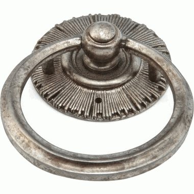 SCHAUB 2 1/4 Inch Sunburst Cabinet Ring Pull with Back Plate (Silver Antique Finish)