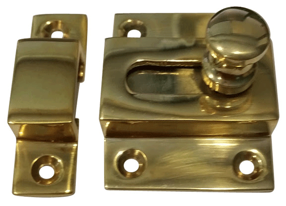 ##Antique Hardware## 2 1/4 Inch Solid Brass Cabinet Latch With Round Turn Piece (Polished Brass Finish)