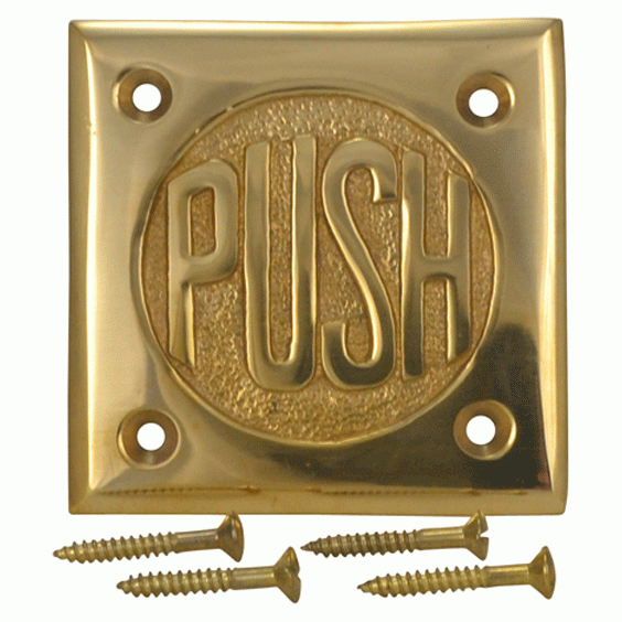 COPPER MOUNTAIN HARDWARE 2 3/4 Inch Brass Classic American "PUSH" Plate (Lacquered Brass Finish)