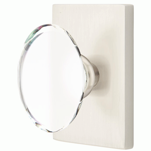 EMTEK Emtek Crystal Hampton Door Knob Set With Modern Rectangular Rosette