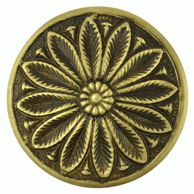 COPPER MOUNTAIN HARDWARE 2 3/5 Inch Solid Brass Floral Leaf Cabinet Knob (Antique Brass Finish)