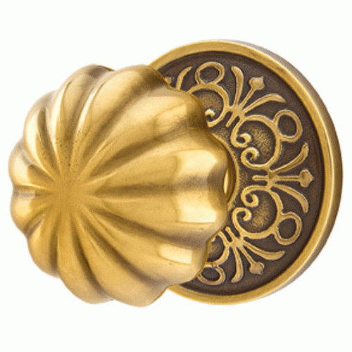 EMTEK Solid Brass Melon Door Knob Set With Lancaster Rosette