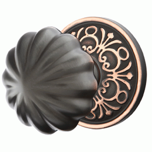 EMTEK Solid Brass Melon Door Knob Set With Lancaster Rosette