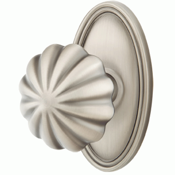 EMTEK Solid Brass Melon Door Knob Set With Oval Rosette