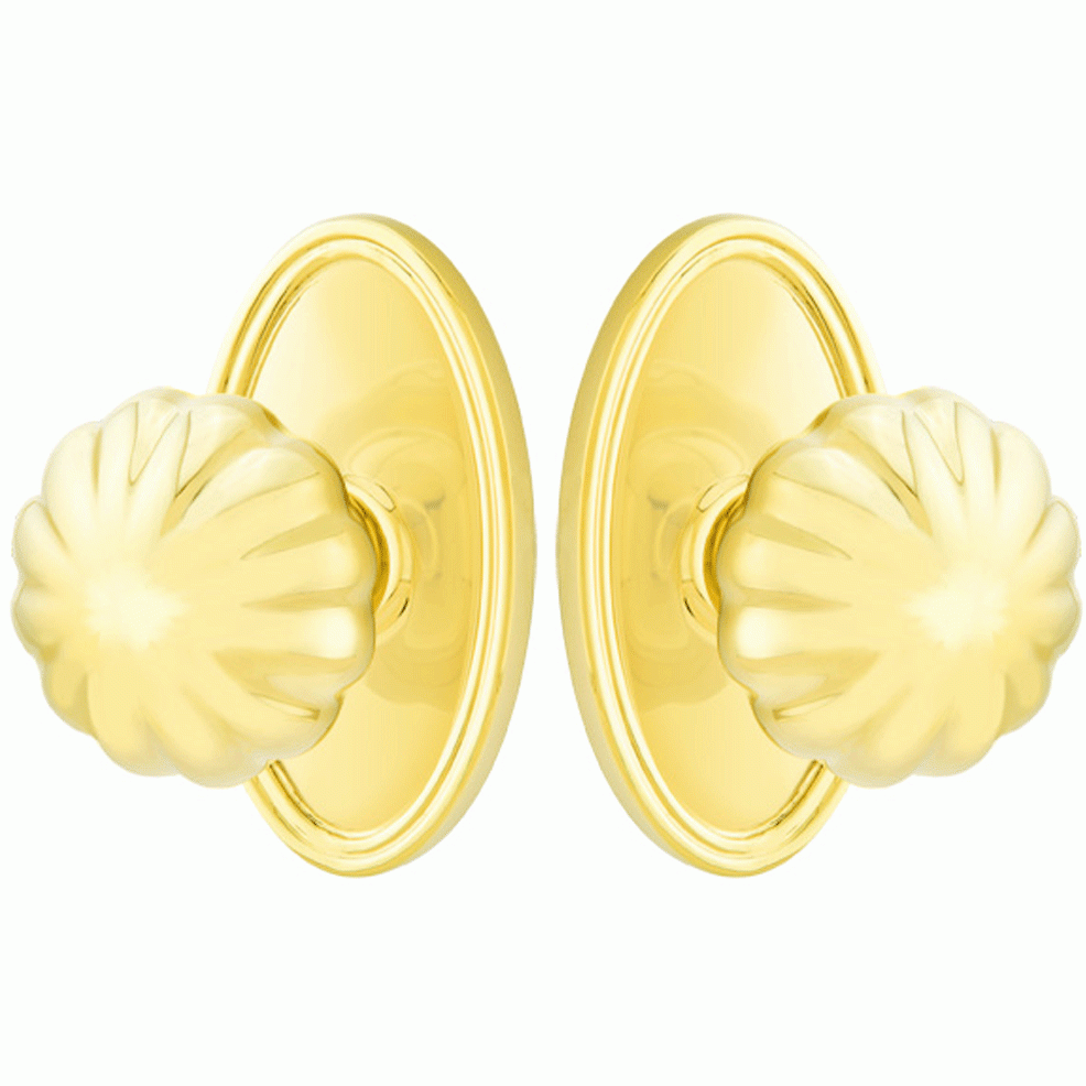 EMTEK Solid Brass Melon Door Knob Set With Oval Rosette