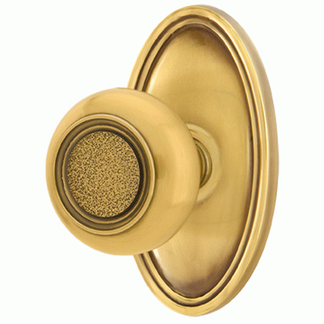 EMTEK Solid Brass Belmont Door Knob Set With Oval Rosette