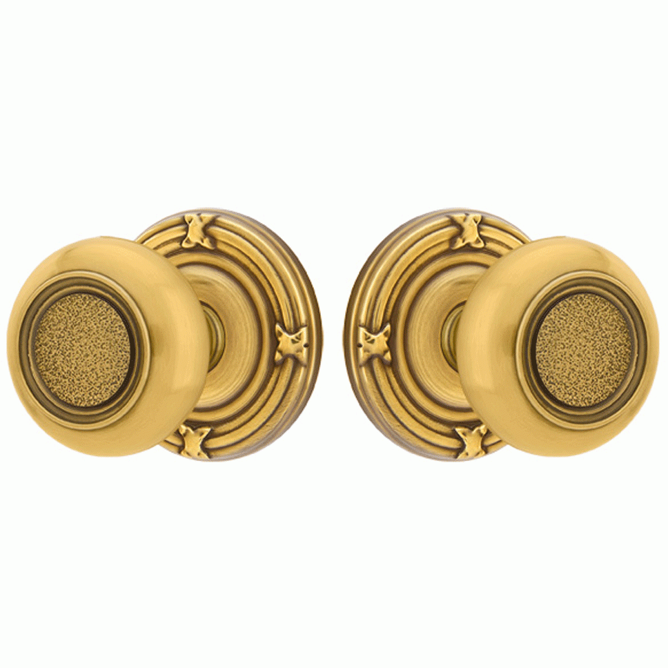 EMTEK Solid Brass Belmont Door Knob Set With Ribbon & Reed Rosette