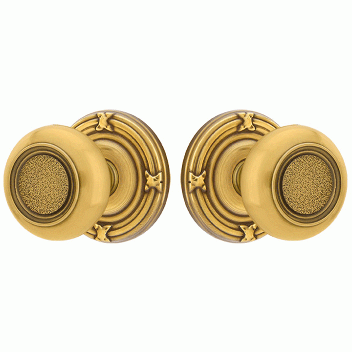 EMTEK Solid Brass Belmont Door Knob Set With Ribbon & Reed Rosette