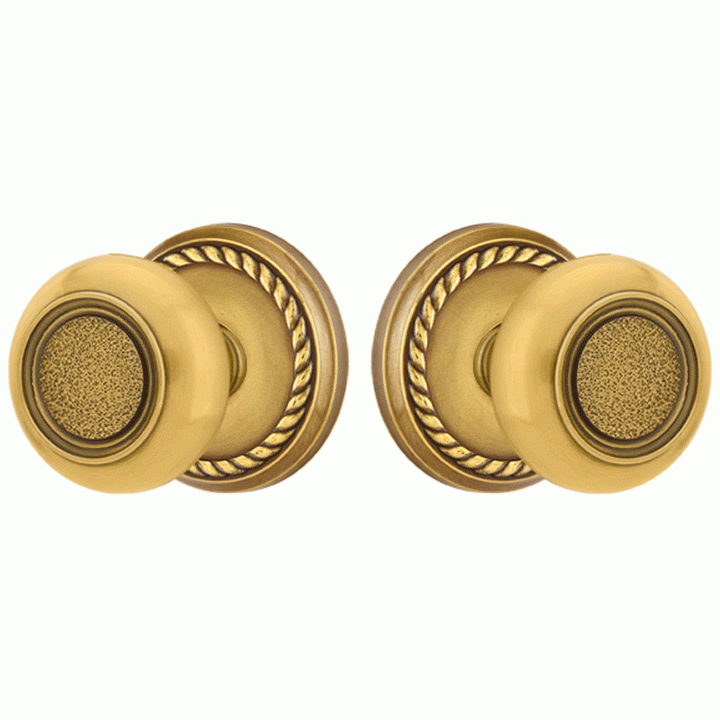 EMTEK Solid Brass Belmont Door Knob Set With Rope Rosette