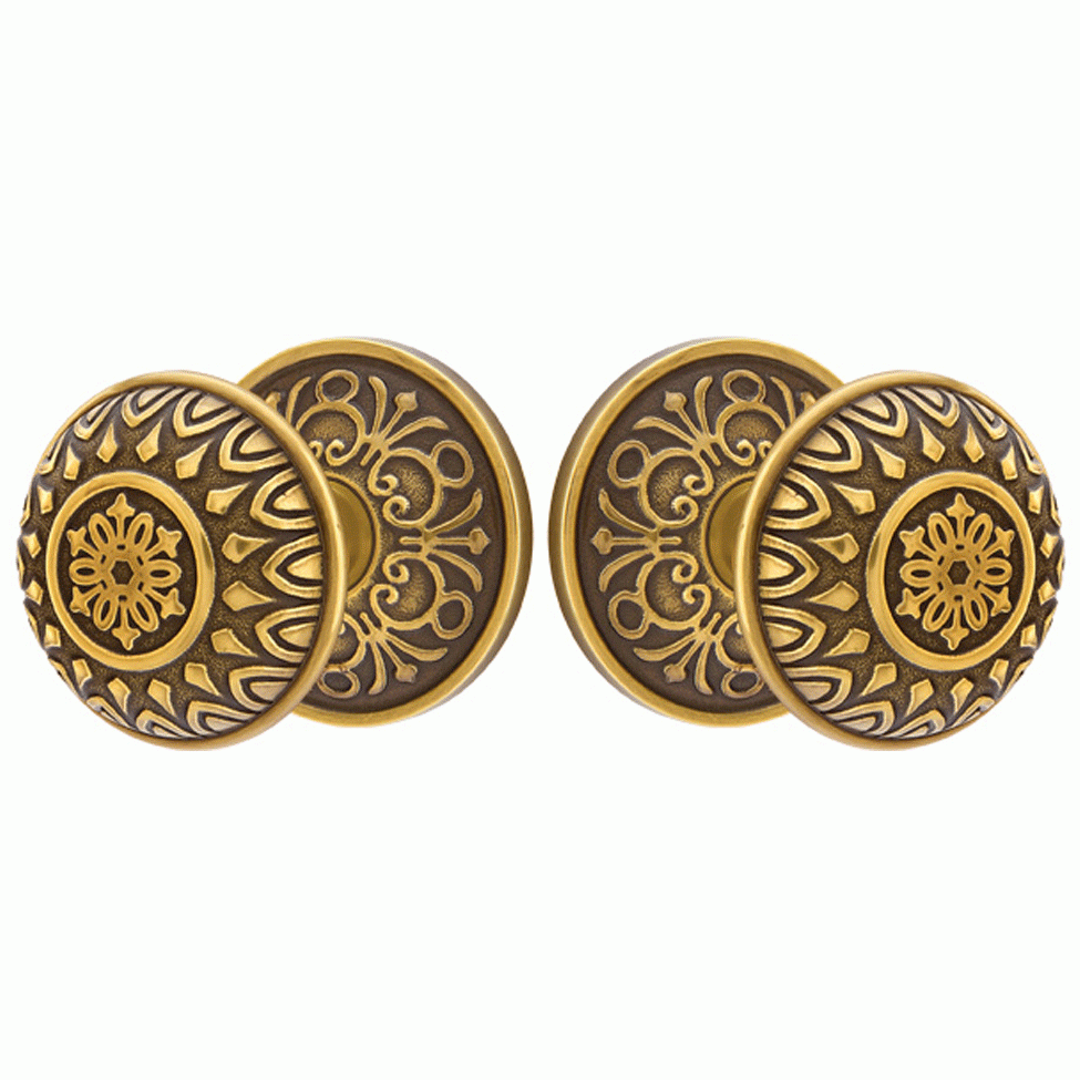 EMTEK Solid Brass Lancaster Door Knob Set With Lancaster Rosette