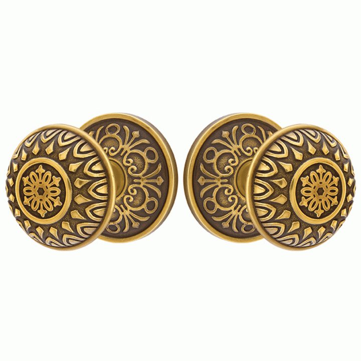 EMTEK Solid Brass Lancaster Door Knob Set With Lancaster Rosette