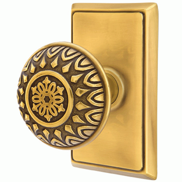 EMTEK Emtek Solid Brass Lancaster Door Knob Set With Rectangular Rosette