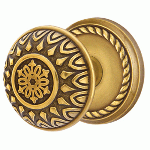 EMTEK Solid Brass Lancaster Door Knob Set With Rope Rosette