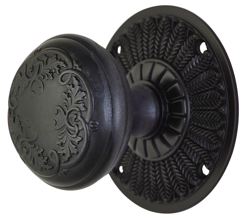 ##Antique Hardware## Feather Rosette Door Set with Floral Leaf Door Knobs (Several Finishes Available)