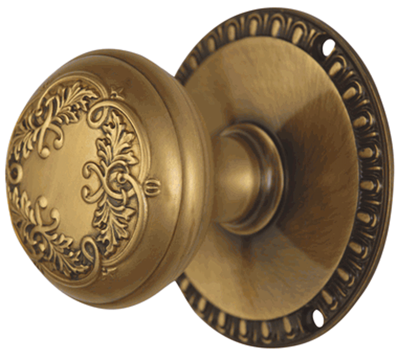 ##Antique Hardware## Egg & Dart Rosette Door Set with Floral Leaf Door Knobs (Several Finishes Available)