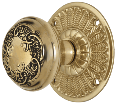 ##Antique Hardware## Feather Rosette Door Set with Floral Leaf Door Knobs (Several Finishes Available)