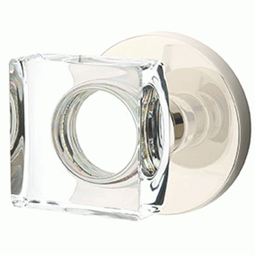 EMTEK Modern Square Crystal Door Knob Set Disk Rosette (Several Finishes)