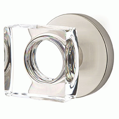 EMTEK Modern Square Crystal Door Knob Set Disk Rosette (Several Finishes)