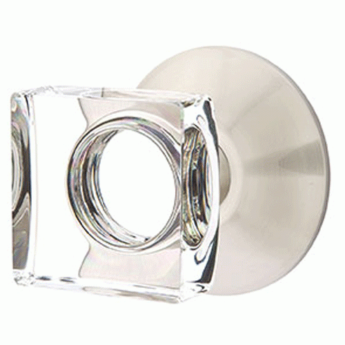 EMTEK Modern Square Crystal Door Knob Set With Modern Rosette