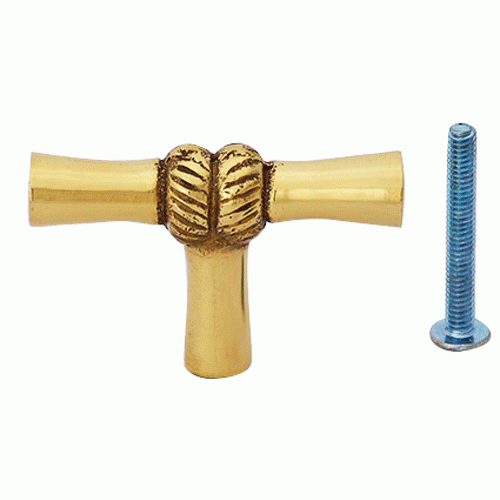 COPPER MOUNTAIN HARDWARE 2 Inch Solid Brass Japanese Bamboo Style Knob (Lacquered Brass Finish)