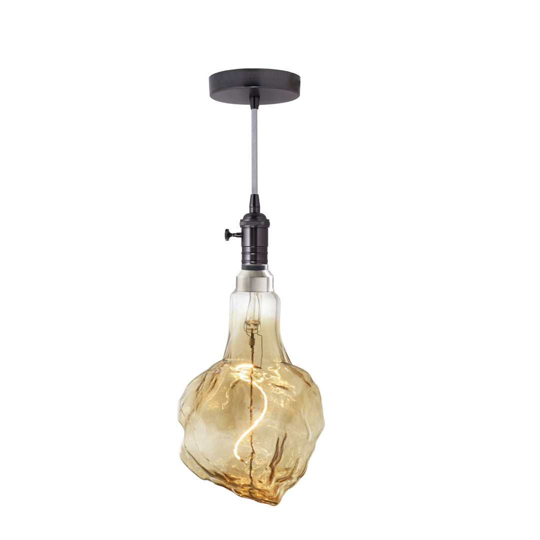 Bulbrite 4W LED GLACIER NATURAL SHAPED GRAND 2200K FILAMENT W/ GUNMETAL BLACK PENDANT WITH SILVER STRING