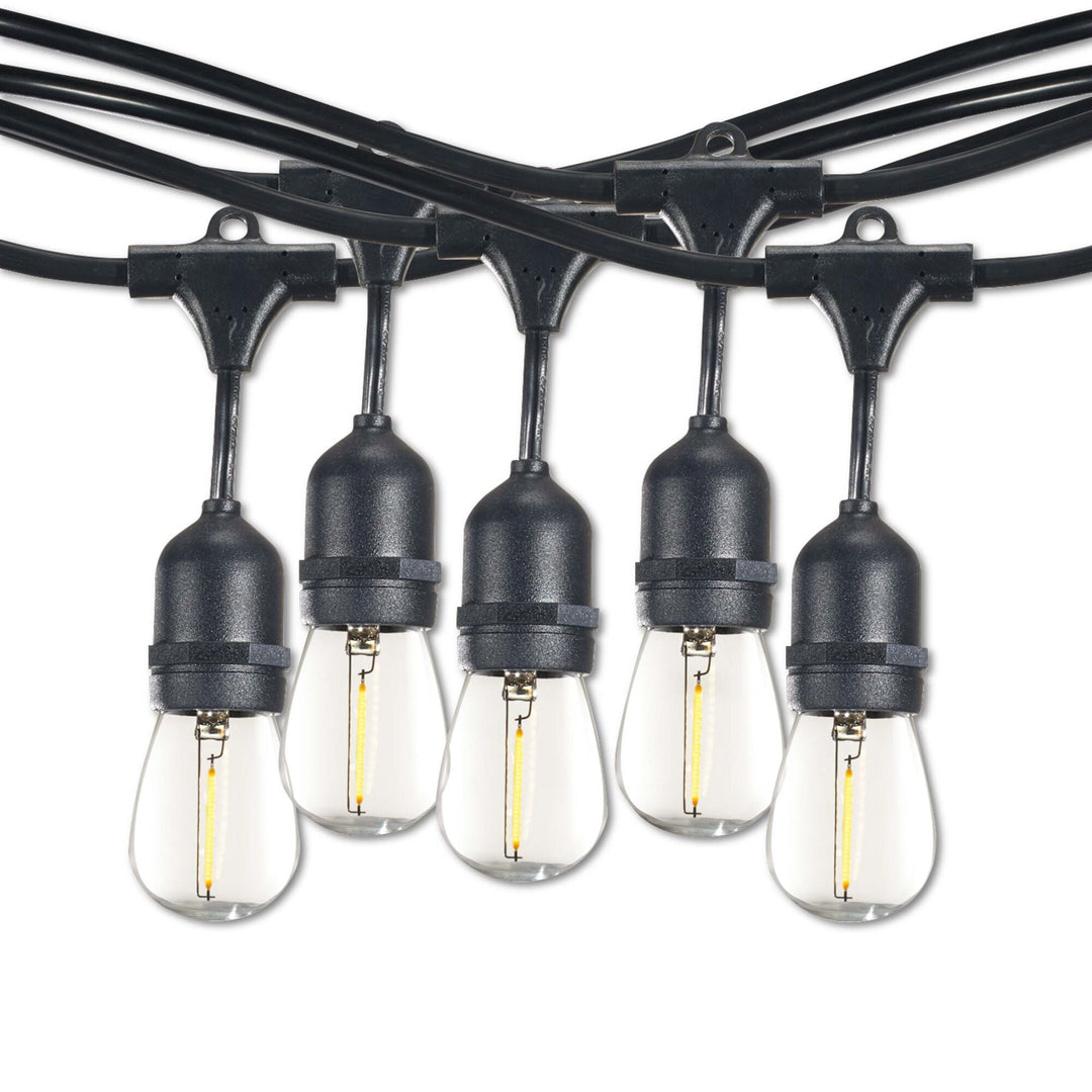 Bulbrite 14' STRING LIGHT 10 SOCKETS 16" SPACING E26 BLACK KIT -  W/1W PLASTIC LED S14 CLEAR LAMPS-2PK